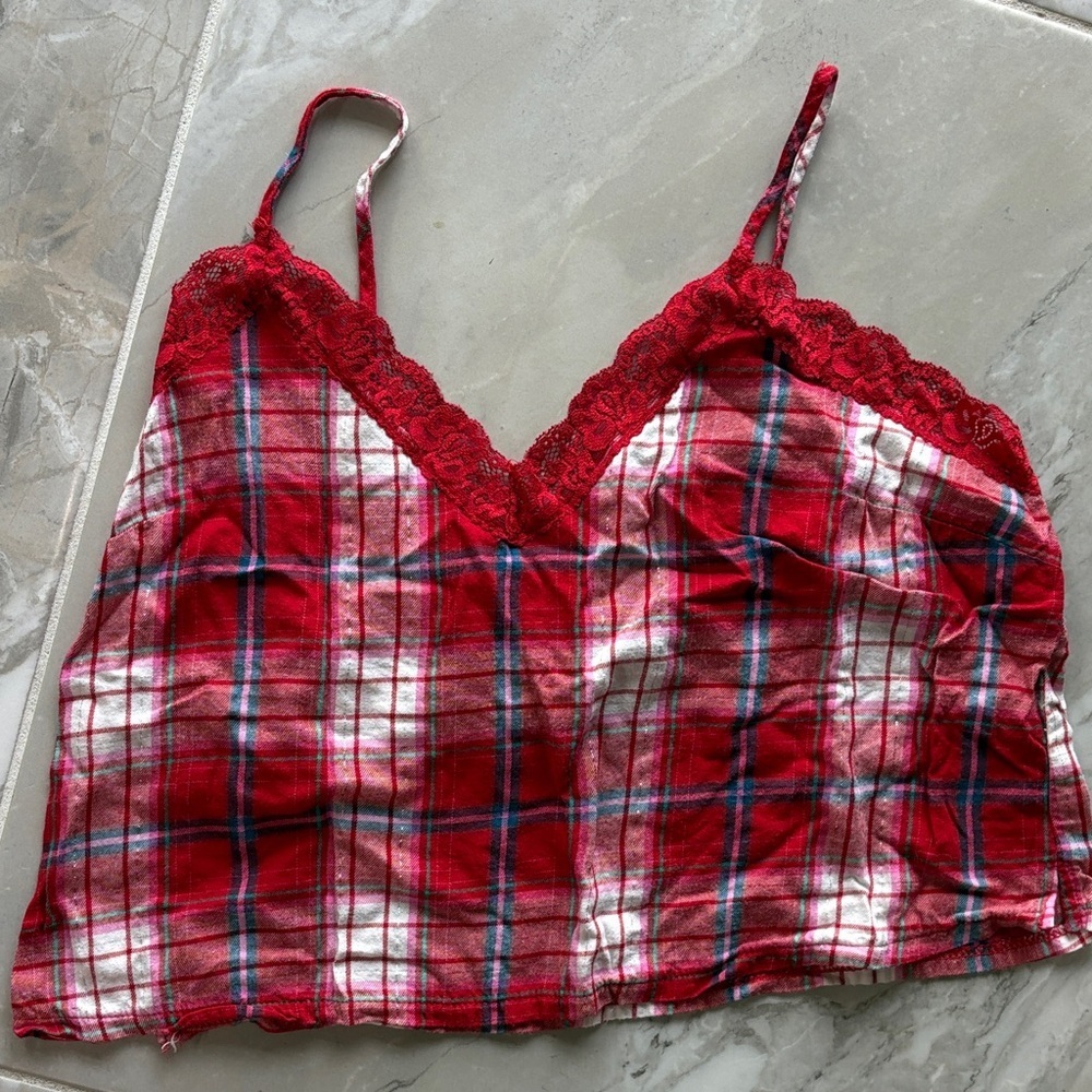 Colsie Red Plaid Lace Camisole